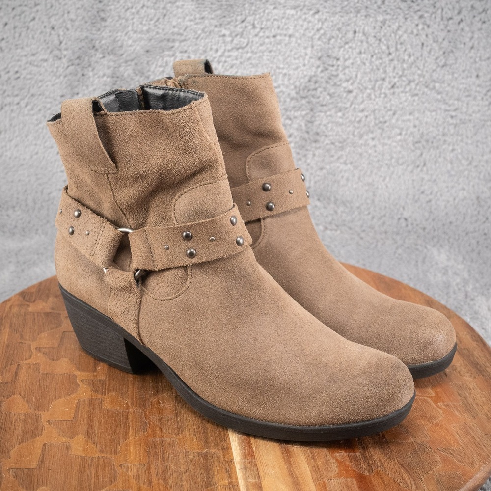 Korks Tan Distressed Suede Leather Ankle Booties Harness Women's Ankle Boots 8‎